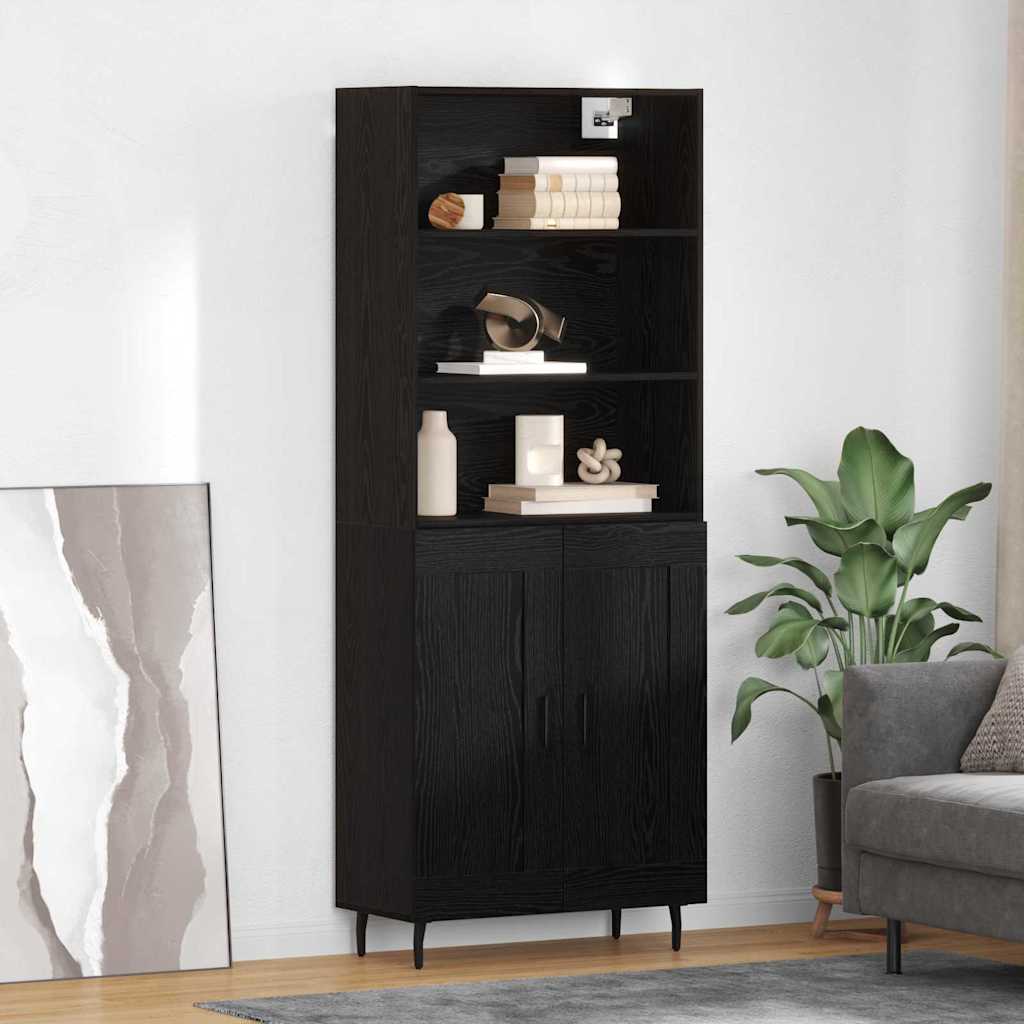 Highboard 69.5x34x180 cm Engineered Wood 2 Wood Doors Black oak