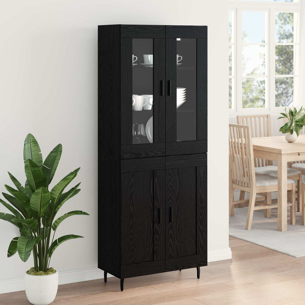 Highboard 69.5x34x180 cm Engineered Wood 2 Wood Doors Black oak