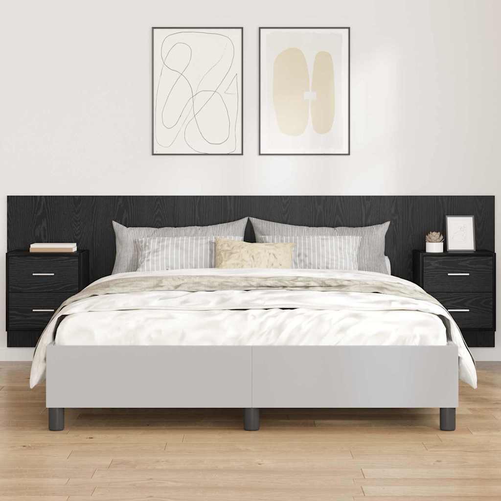 Bed Headboard with Cabinets Engineered Wood Two Drawers Black oak