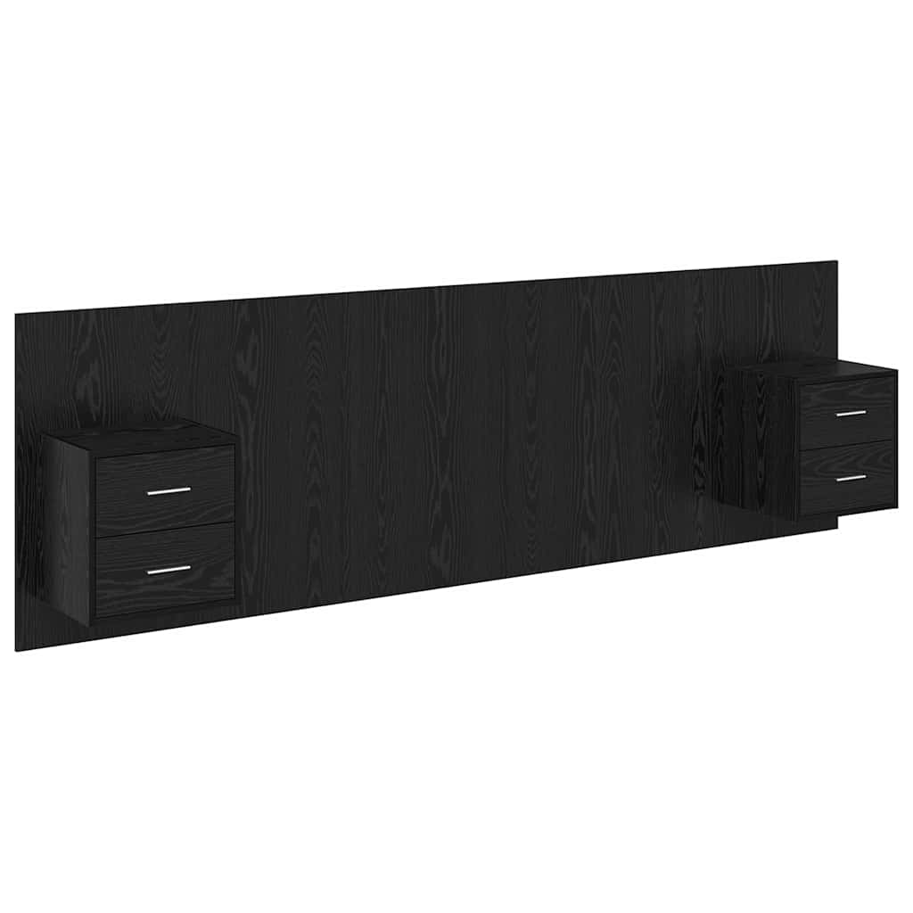 Bed Headboard with Cabinets Engineered Wood Two Drawers Black oak