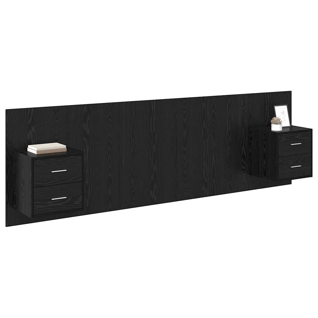Bed Headboard with Cabinets Engineered Wood Two Drawers Black oak