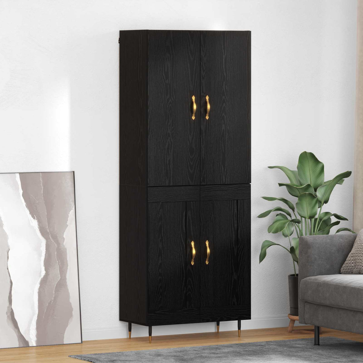 Highboard 69.5x34x180 cm Engineered Wood 2 Wood Doors Black oak