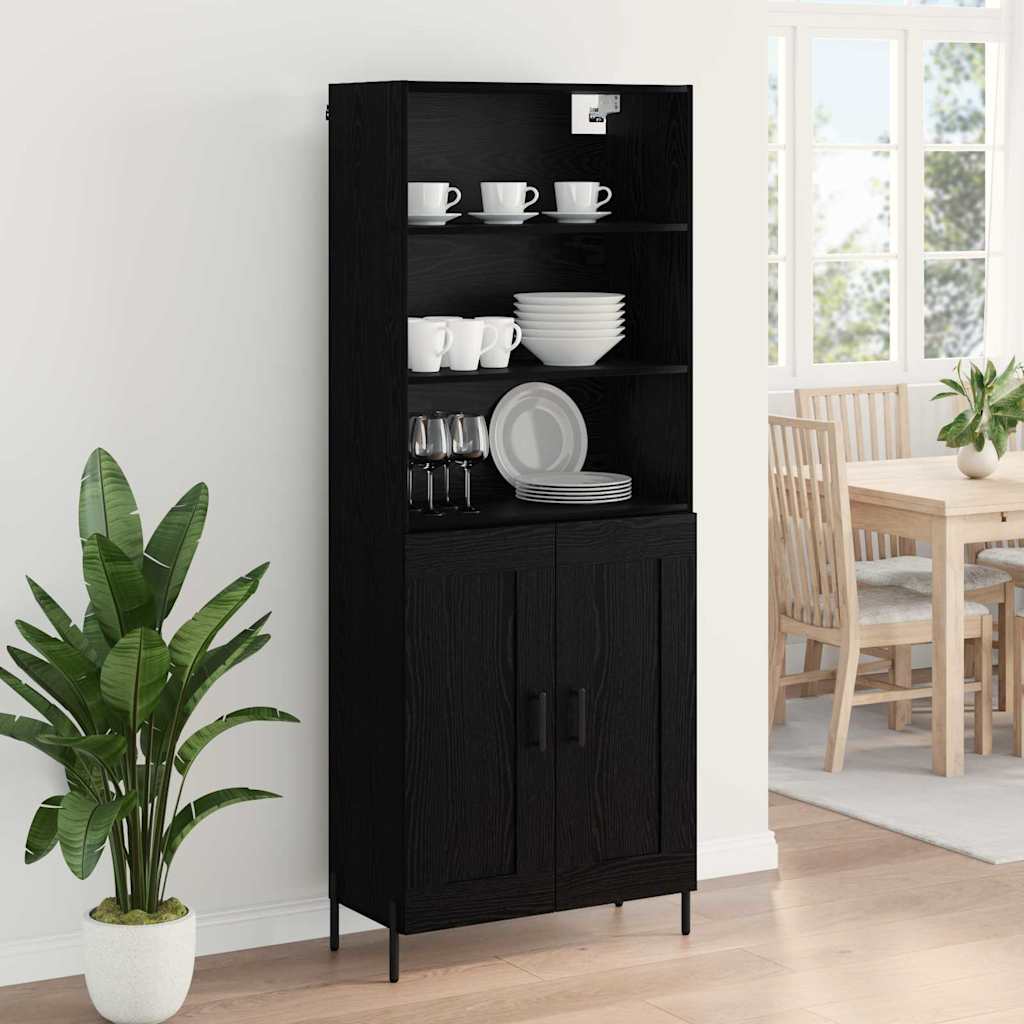 Highboard 69.5x34x180 cm Engineered Wood 2 Wood Doors Black oak