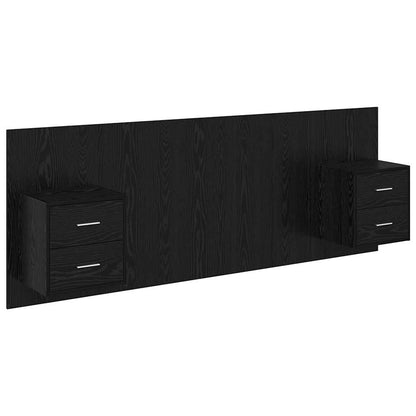 Bed Headboard with Cabinets Engineered Wood Two Drawers Black oak