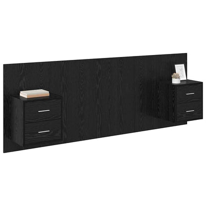 Bed Headboard with Cabinets Engineered Wood Two Drawers Black oak