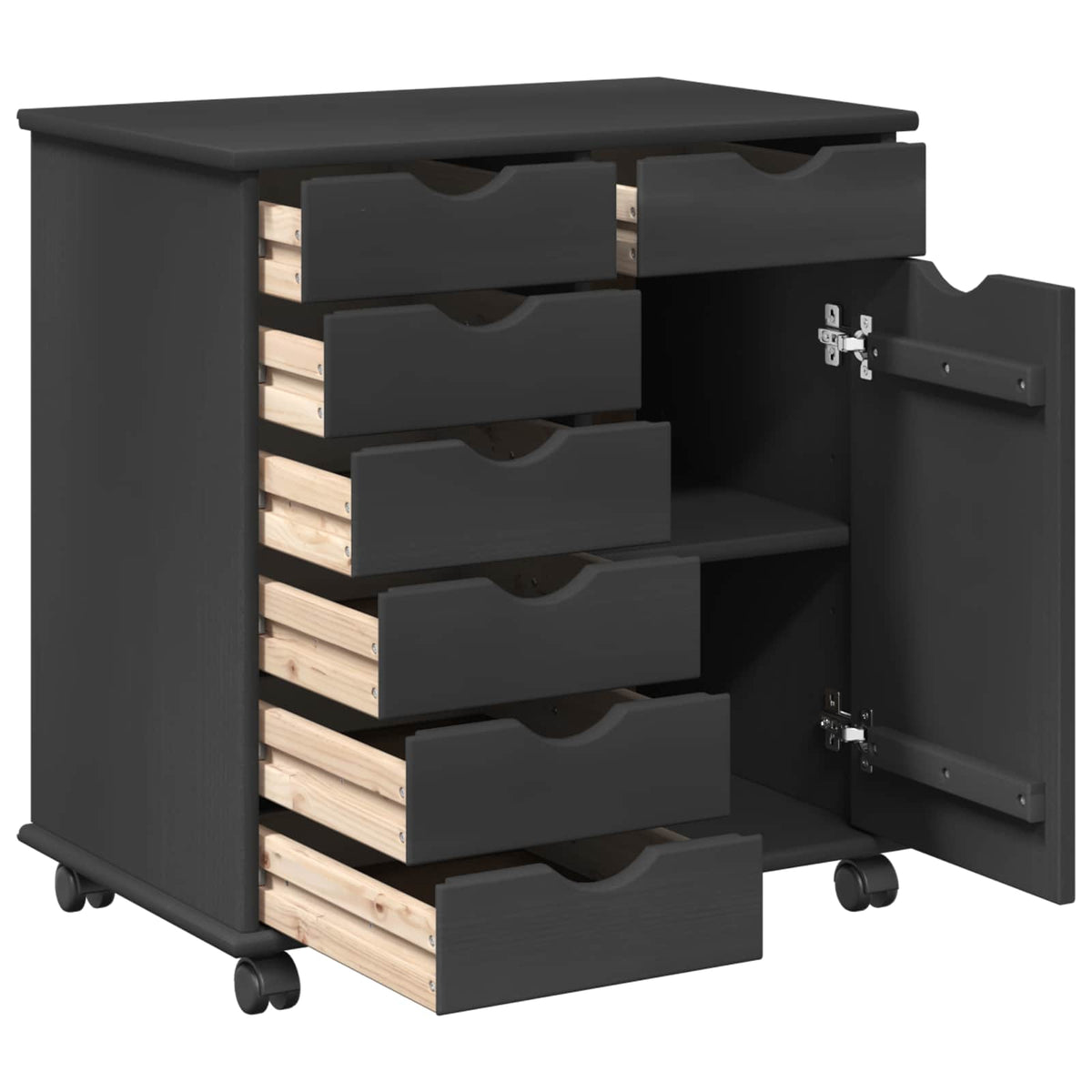 Rolling Cabinet 63.5 x 39 x 65.5 cm Solid Pine Wood Grey
