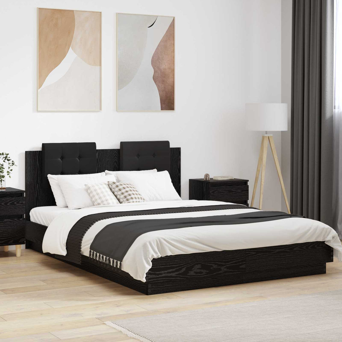 Bed Frame with LED without Mattress 140x200 cm Black oak