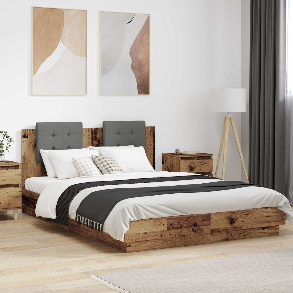 Bed Frame with LED without Mattress 120x200 cm Old wood