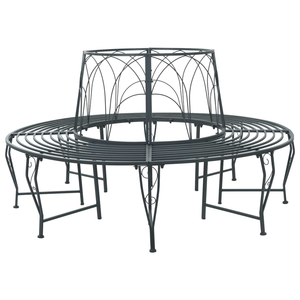 Tree Bench 8 -Seater Ø 160 x 89 cm steel Round Silver grey backrest with wave design