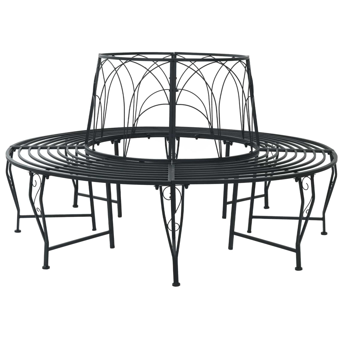 Tree Bench 8 -Seater Ø 160 x 89 cm steel Round Black backrest with wave design