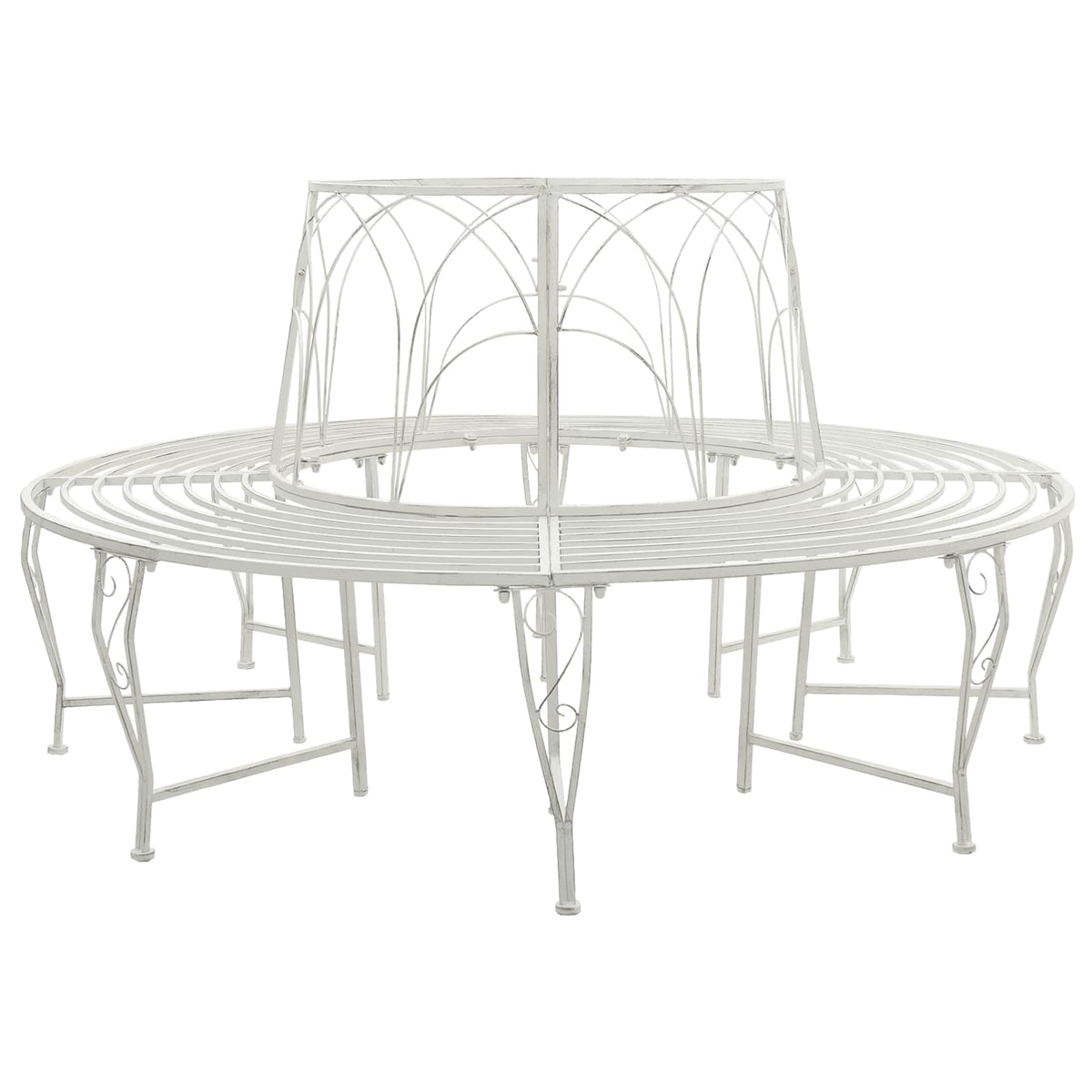 Tree Bench 8 -Seater Ø 160 x 89 cm steel Round Antique white backrest with wave design