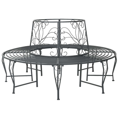 Tree Bench 8 -Seater Ø 160 x 89 cm steel Round Silver grey backrest with flower design