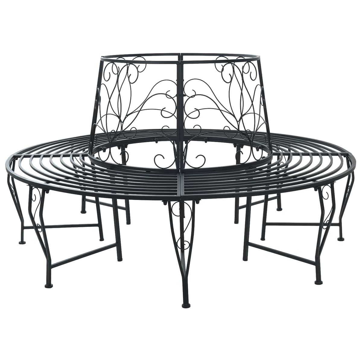 Tree Bench 8 -Seater Ø 160 x 89 cm steel Round Black backrest with flower design