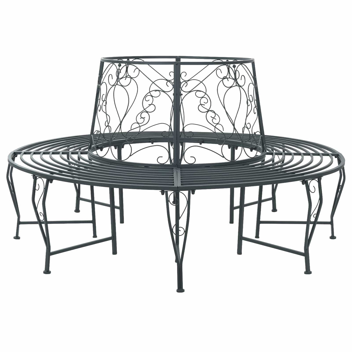 Tree Bench 8 -Seater Ø 160 x 89 cm steel Round Silver grey backrest with heart design