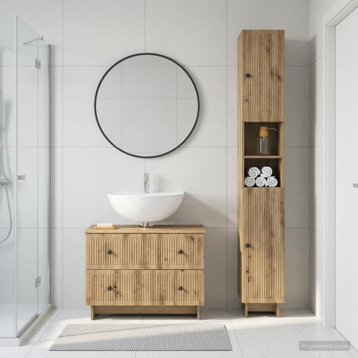 2 Piece Bathroom Cabinet Set ALKMAAR Artisan Oak Vertical stripes