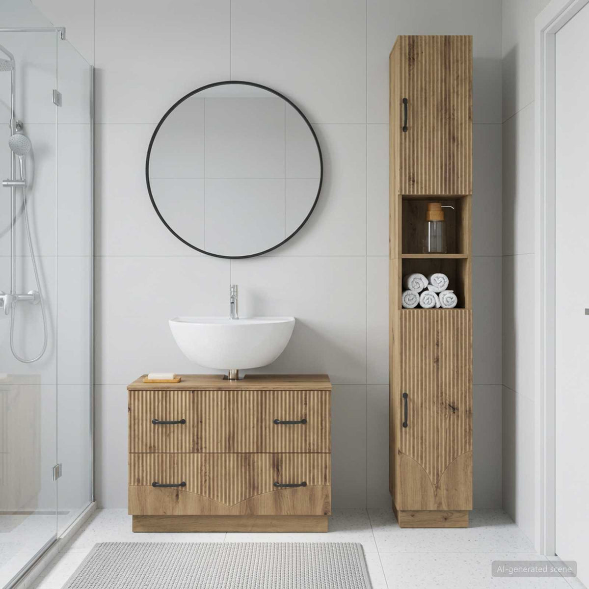 2 Piece Bathroom Cabinet Set ALKMAAR Artisan Oak V-shape stripes