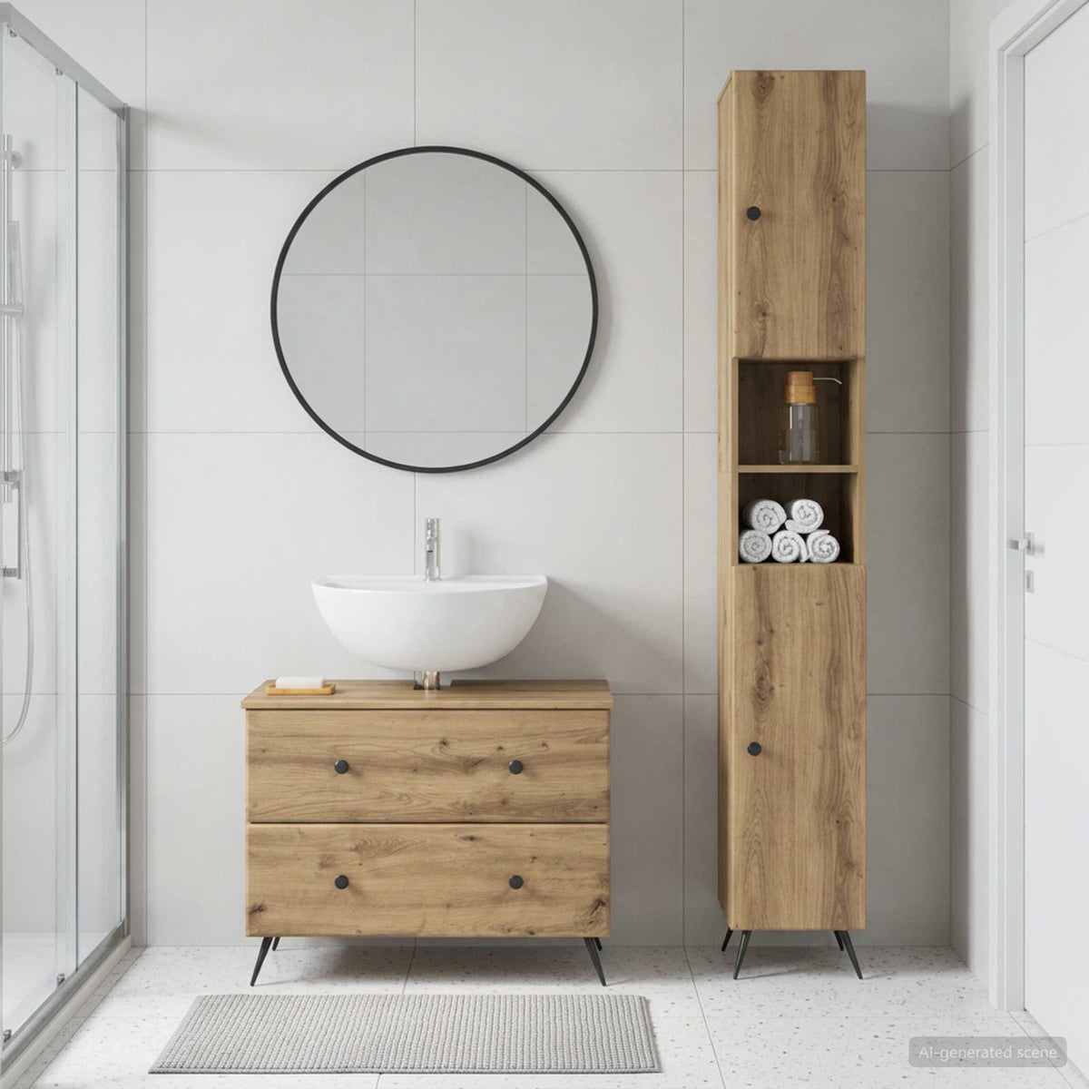 2 Piece Bathroom Cabinet Set ALKMAAR Artisan Oak Round edge