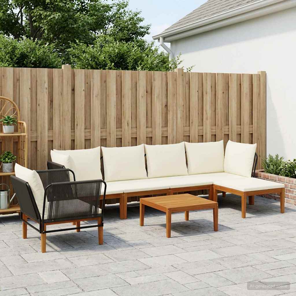 vidaXL 7 pcs Solid Acacia Wood & Rope Natural 1
