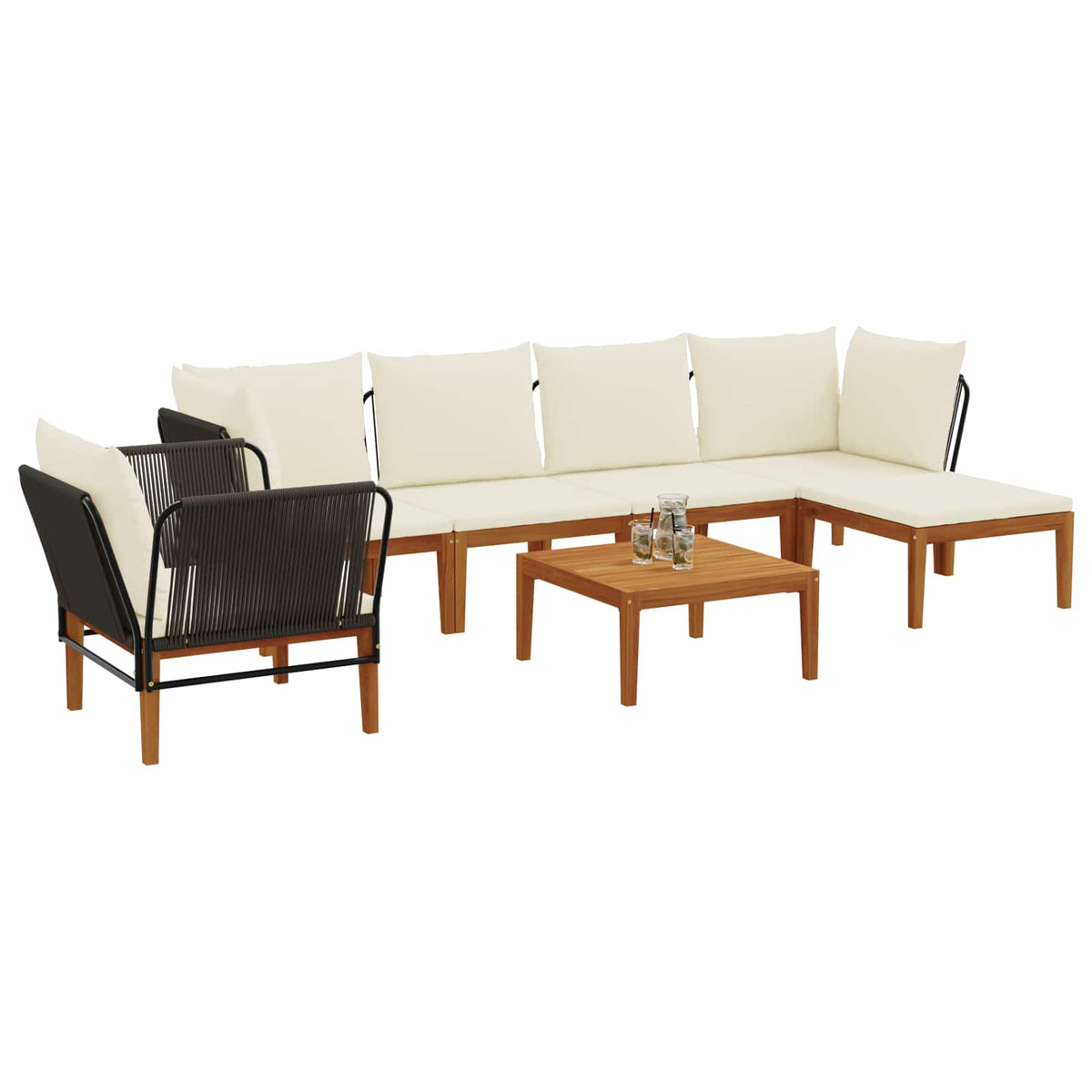 vidaXL 7 pcs Solid Acacia Wood & Rope Natural 3