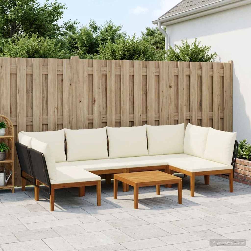 vidaXL 7 pcs Solid Acacia Wood & Rope Natural 1