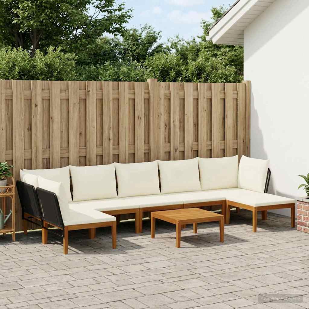 vidaXL 8 pcs Solid Acacia Wood & Rope Natural 1