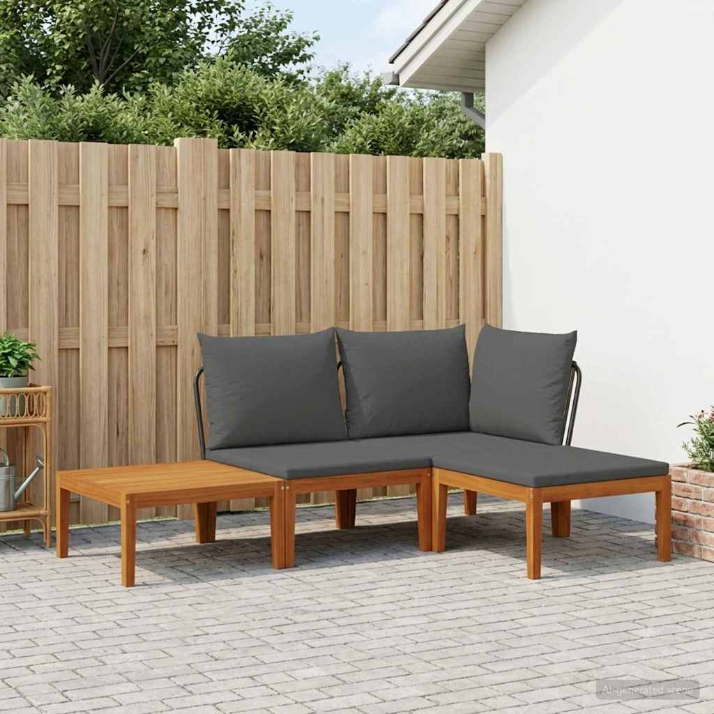 vidaXL 6 pcs Solid Acacia Wood & Rope Natural Black and Anthracite