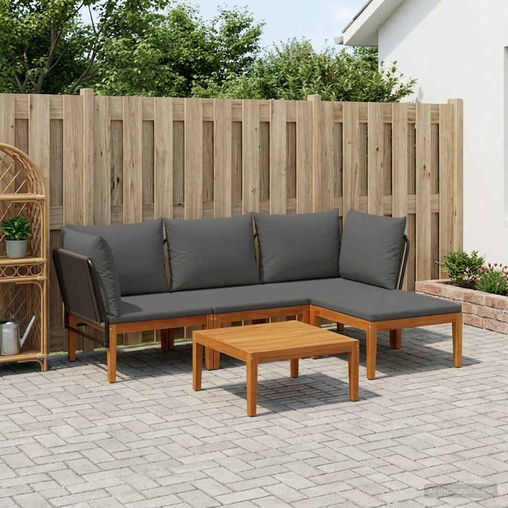 vidaXL 5 pcs Solid Acacia Wood & Rope Natural 1
