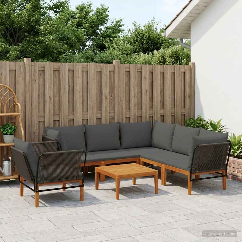 vidaXL 7 pcs Solid Acacia Wood & Rope Natural 1