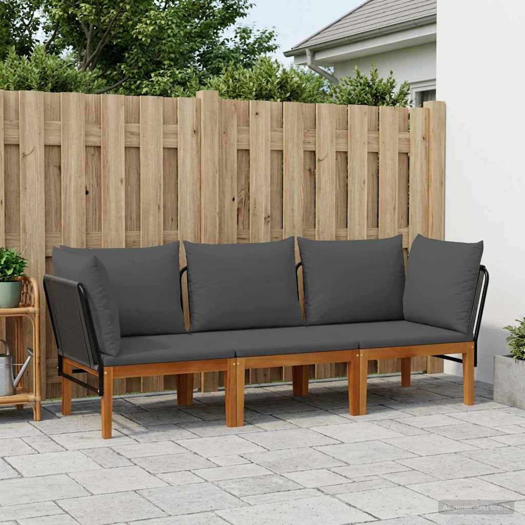 vidaXL 6 pcs Solid Acacia Wood & Rope Natural Black and Anthracite