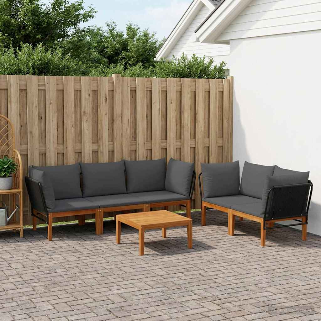 vidaXL 6 pcs Solid Acacia Wood & Rope Natural 1