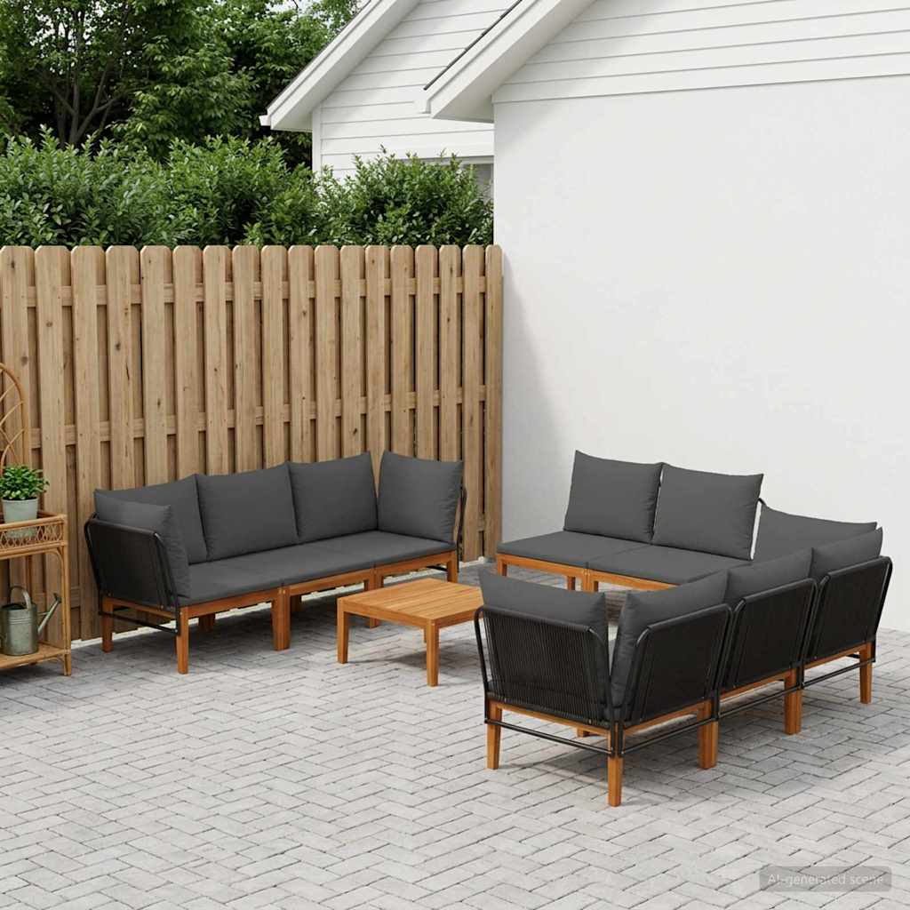 vidaXL 9 pcs Solid Acacia Wood & Rope Natural 1