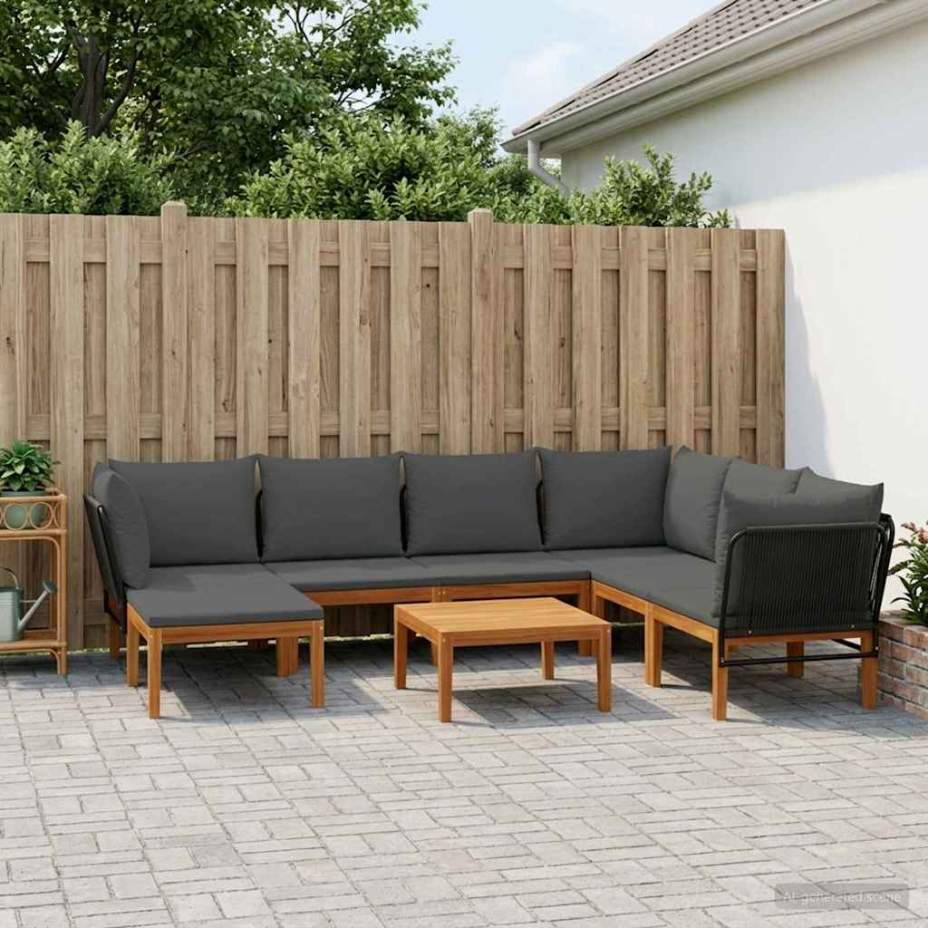 vidaXL 8 pcs Solid Acacia Wood & Rope Natural 1