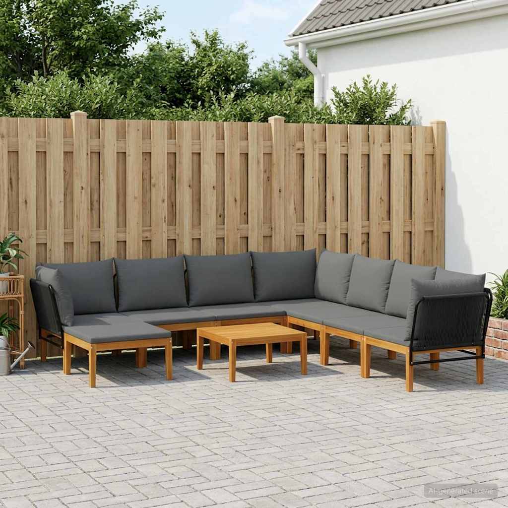 vidaXL 9 pcs Solid Acacia Wood & Rope Natural 1