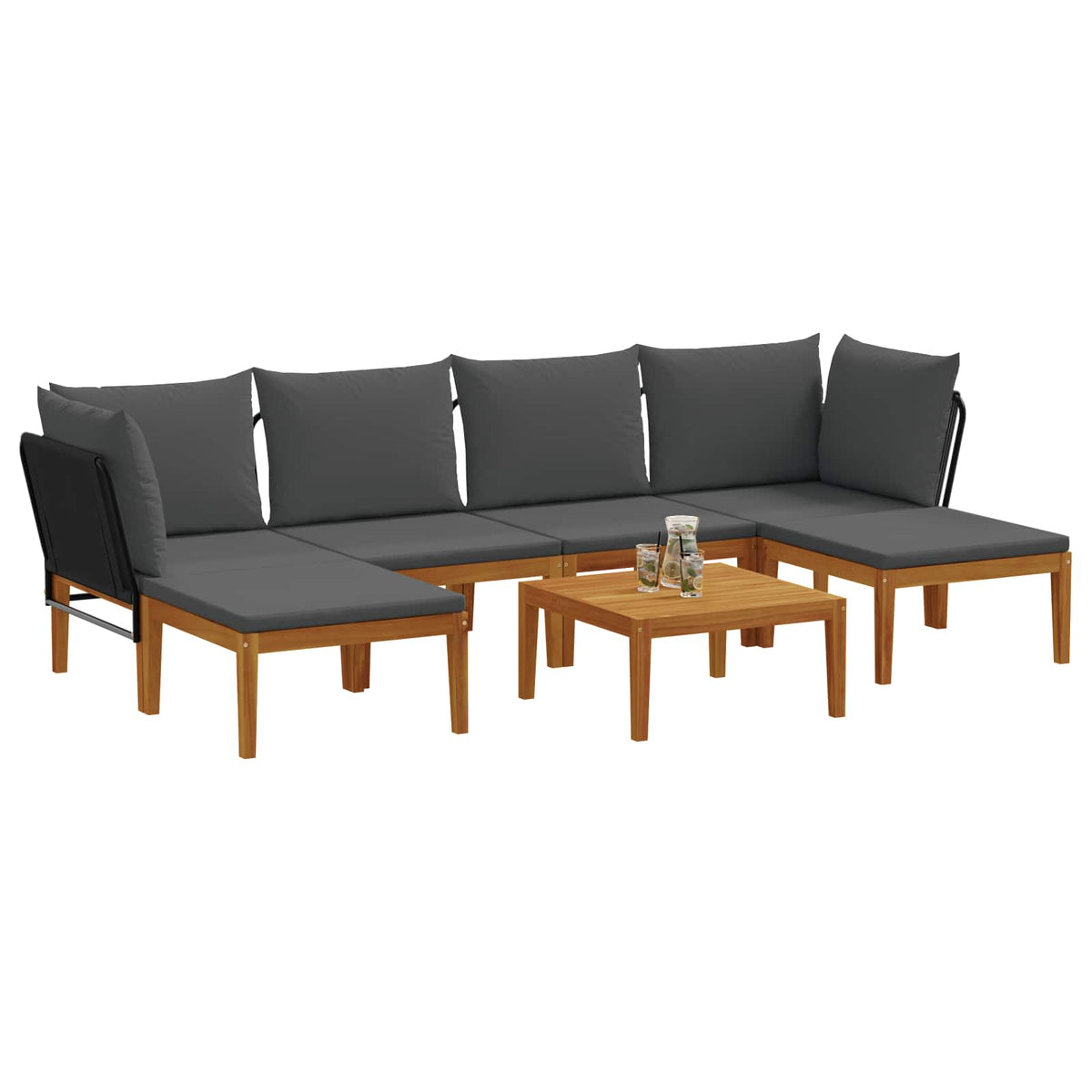 vidaXL 7 pcs Solid Acacia Wood & Rope Natural 3
