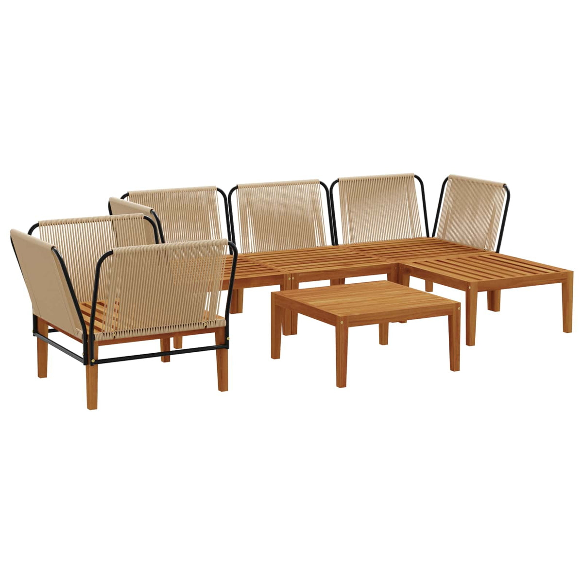 vidaXL 6 pcs Solid Acacia Wood & Rope Natural 4