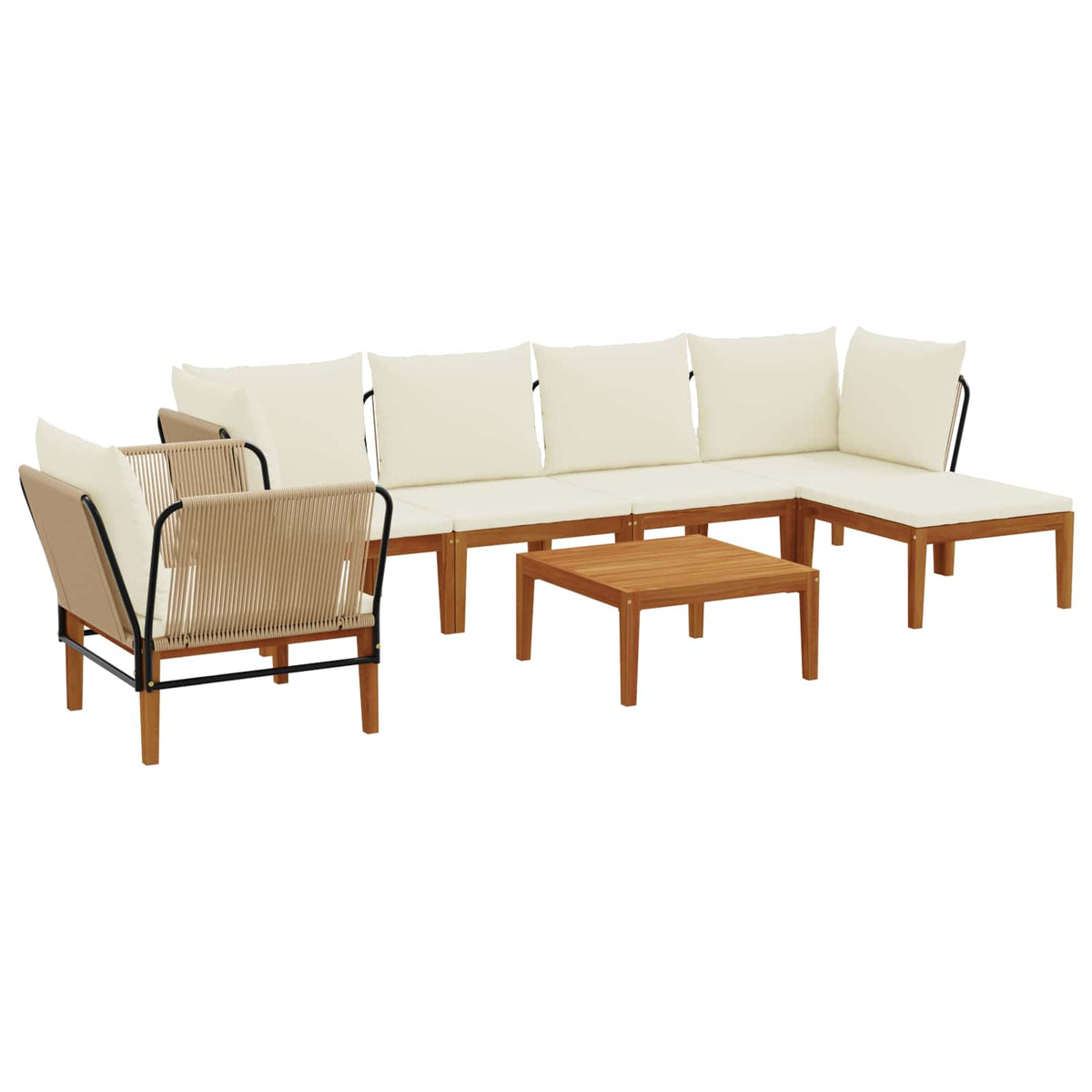 vidaXL 7 pcs Solid Acacia Wood & Rope Natural 2