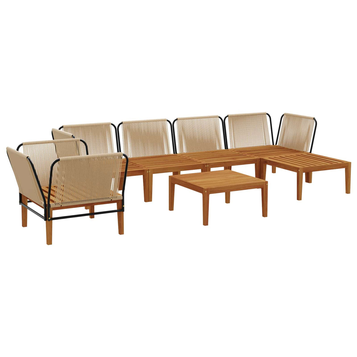 vidaXL 7 pcs Solid Acacia Wood & Rope Natural 4