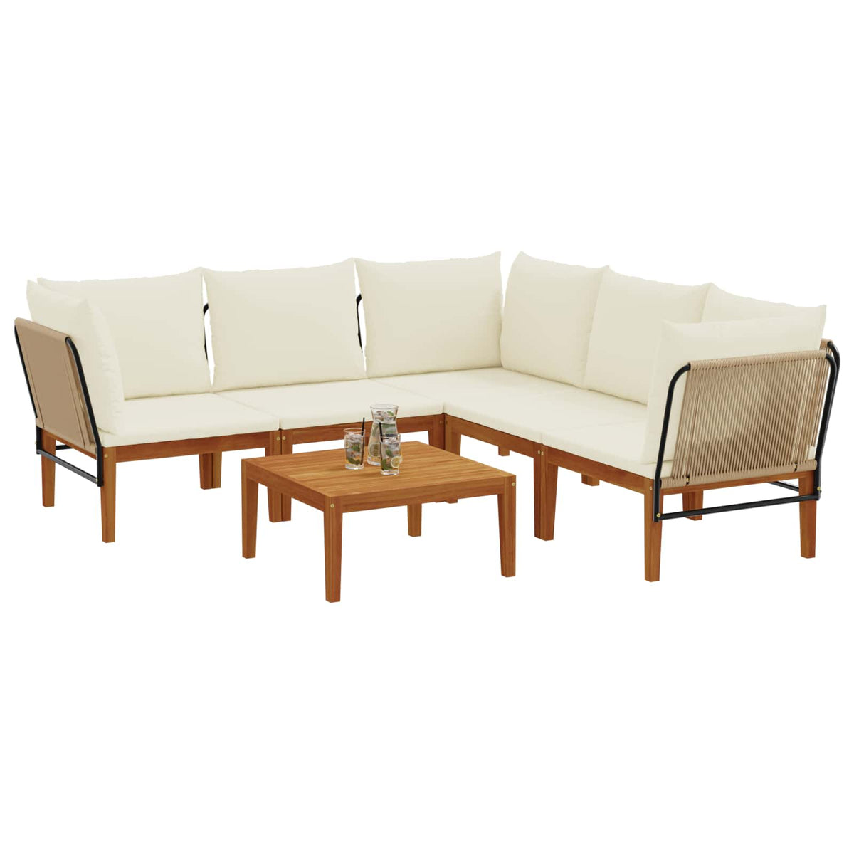 vidaXL 6 pcs Solid Acacia Wood & Rope Natural 3