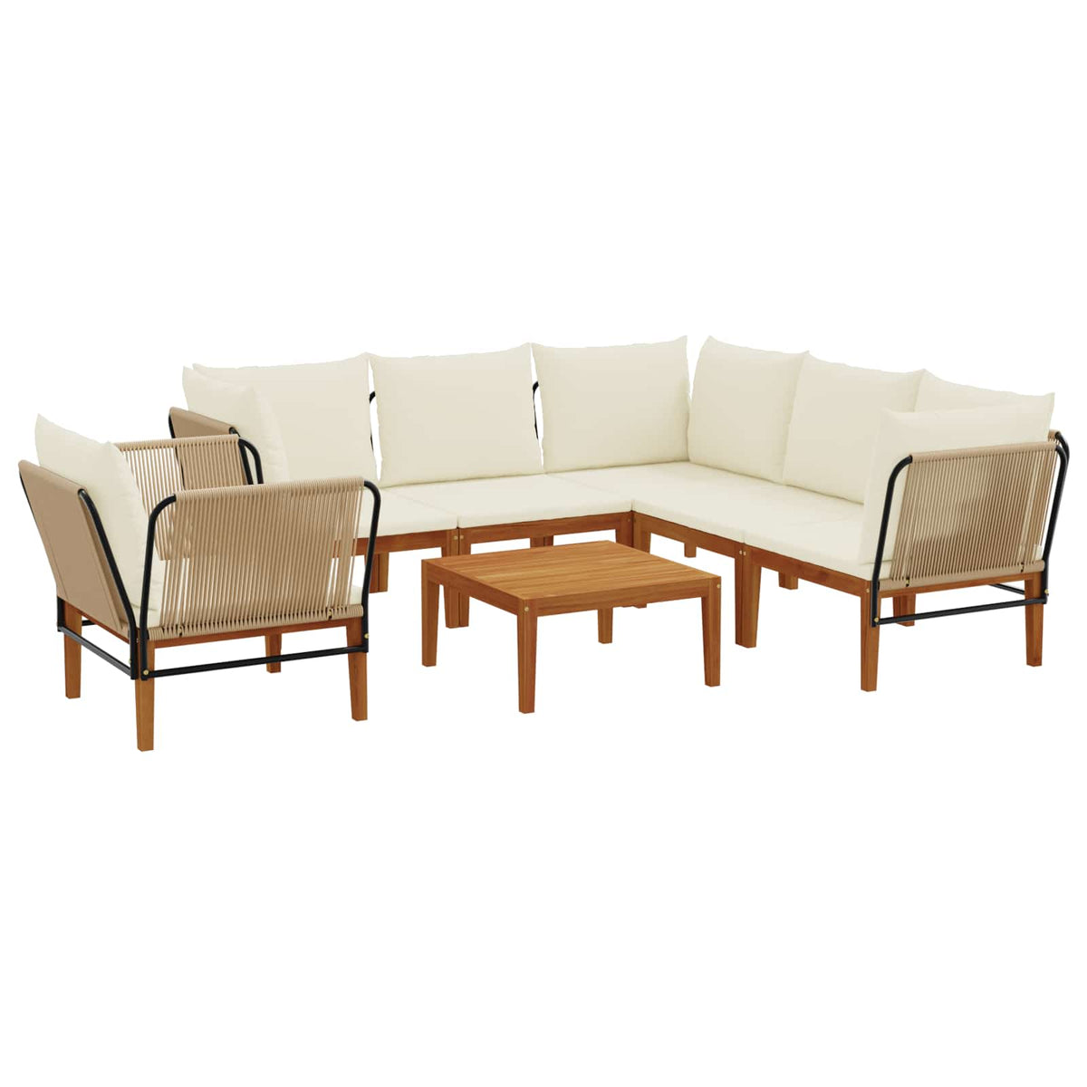 vidaXL 7 pcs Solid Acacia Wood & Rope Natural 2