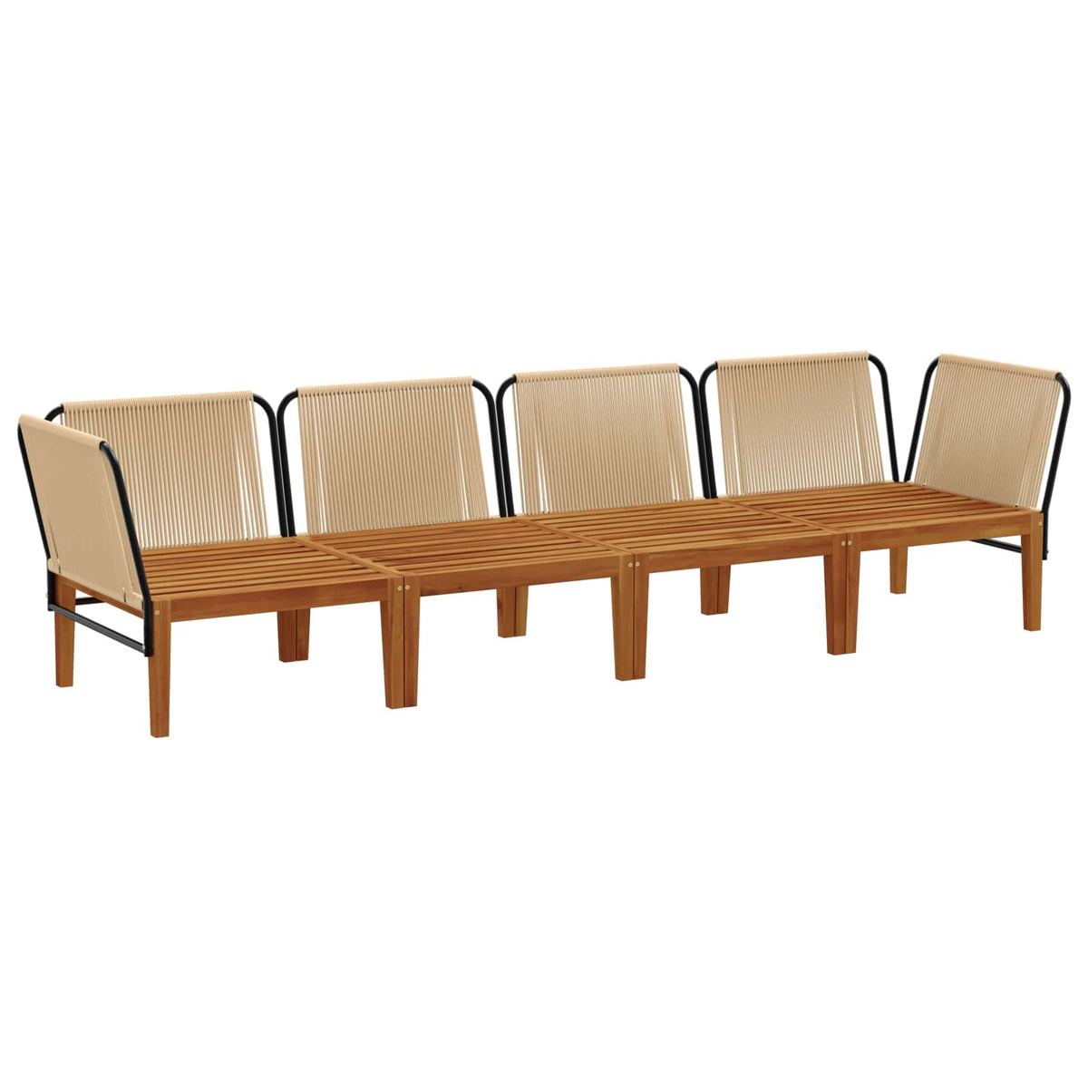 6 pcs Solid Acacia Wood & Rope Natural Beige and cream white 1x corner +1x middle +1x footrest–3x corner +2x middle +table 2x corner +2x middle
