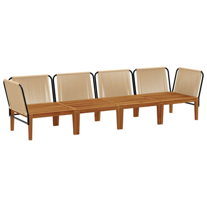 6 pcs Solid Acacia Wood & Rope Natural Beige and cream white 1x corner +1x middle +1x footrest–3x corner +2x middle +table 2x corner +2x middle