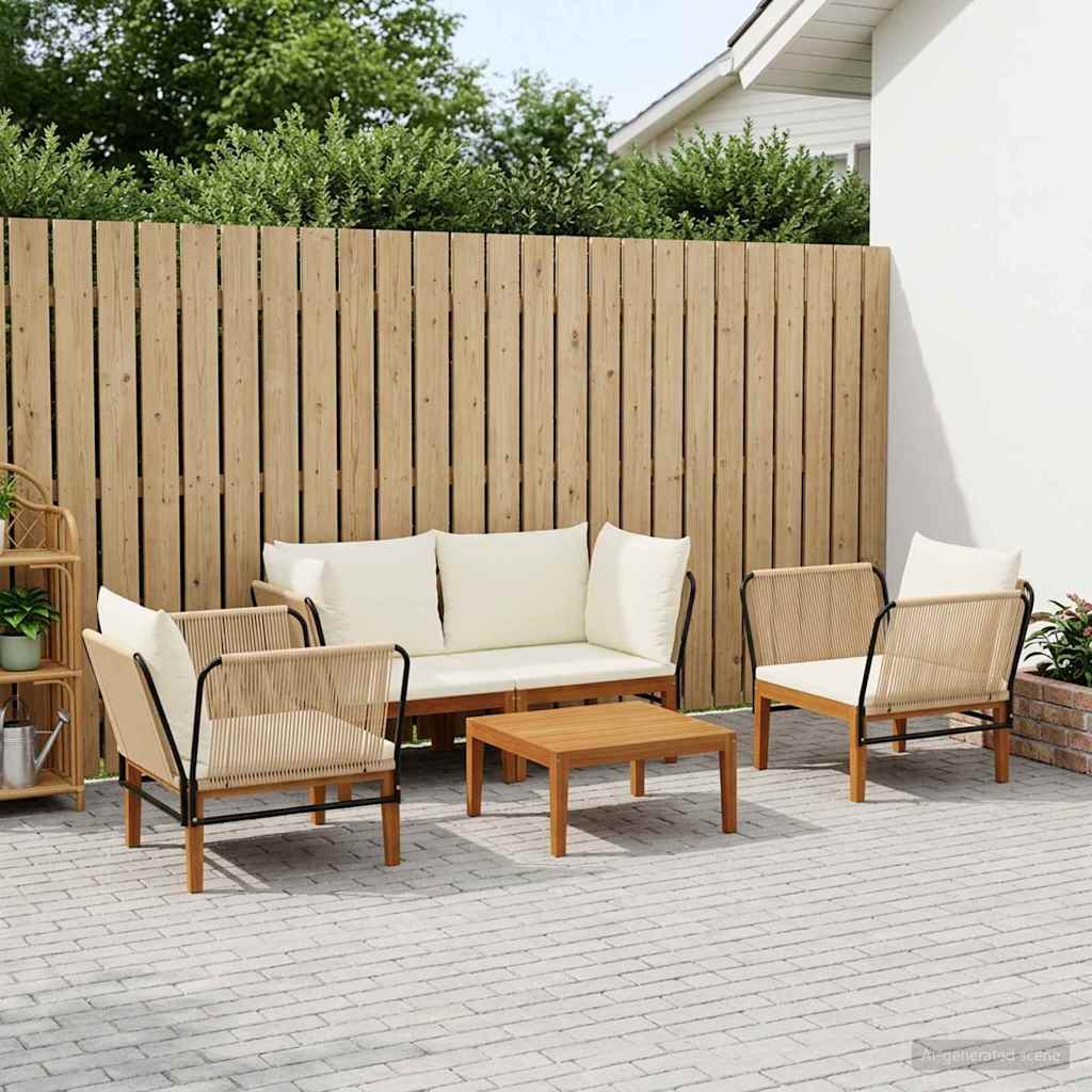 vidaXL 5 pcs Solid Acacia Wood & Rope Natural 1