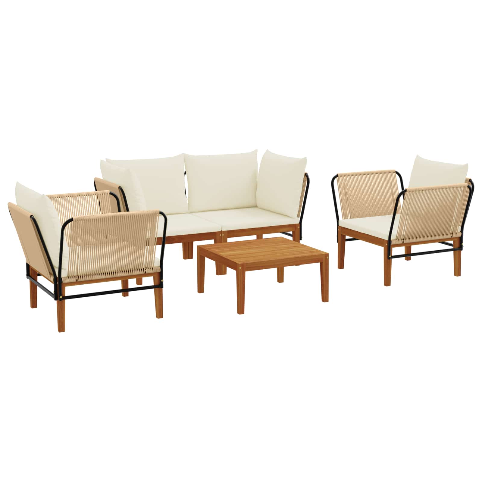 vidaXL 5 pcs Solid Acacia Wood & Rope Natural 2
