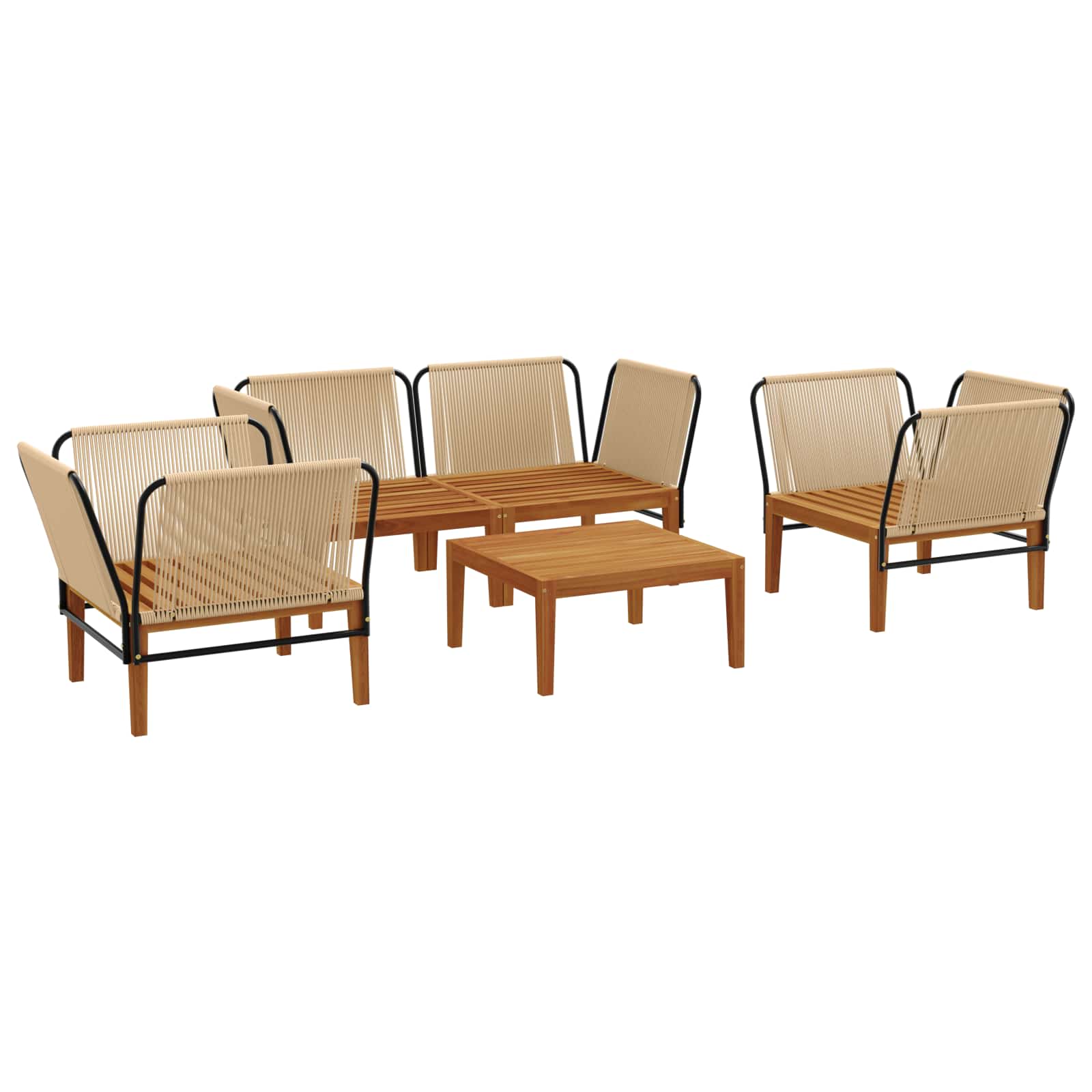 vidaXL 5 pcs Solid Acacia Wood & Rope Natural 4