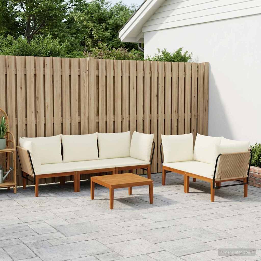 vidaXL 6 pcs Solid Acacia Wood & Rope Natural 1