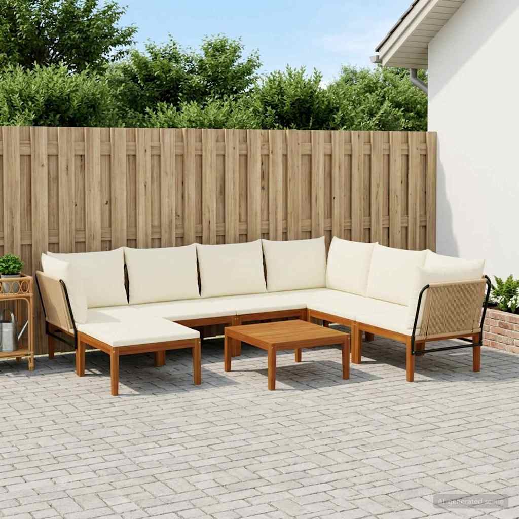 vidaXL 8 pcs Solid Acacia Wood & Rope Natural 1