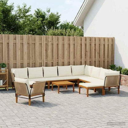 9 pcs Solid Acacia Wood & Rope Natural Beige and cream white 3x corner +3x middle +1x footrest +table–5x corner +3x middle +1x footrest +table 3x corner +5x middle +2x footrest +1x chair +table