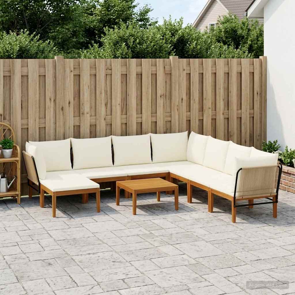 vidaXL 9 pcs Solid Acacia Wood & Rope Natural 1