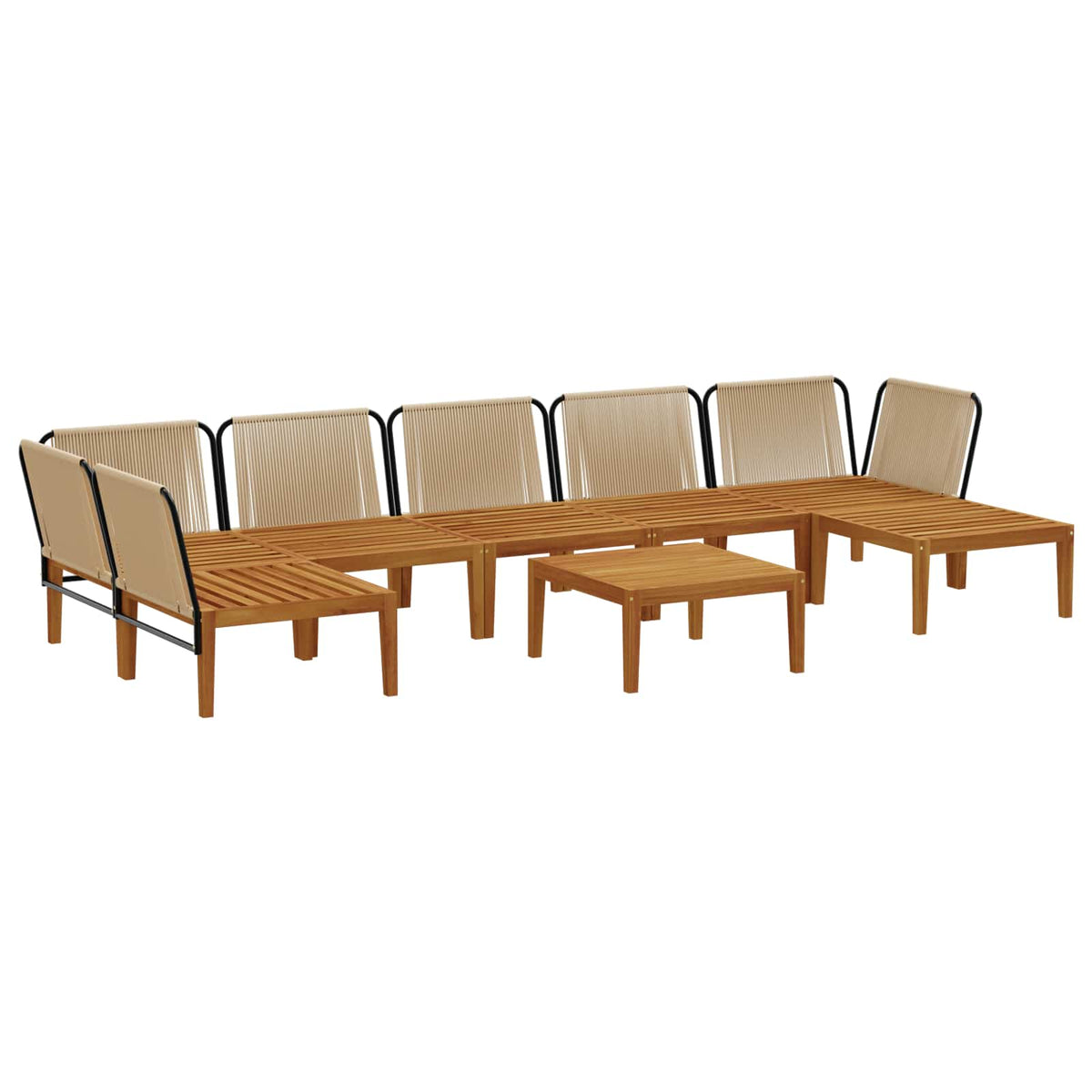 vidaXL 8 pcs Solid Acacia Wood & Rope Natural 4