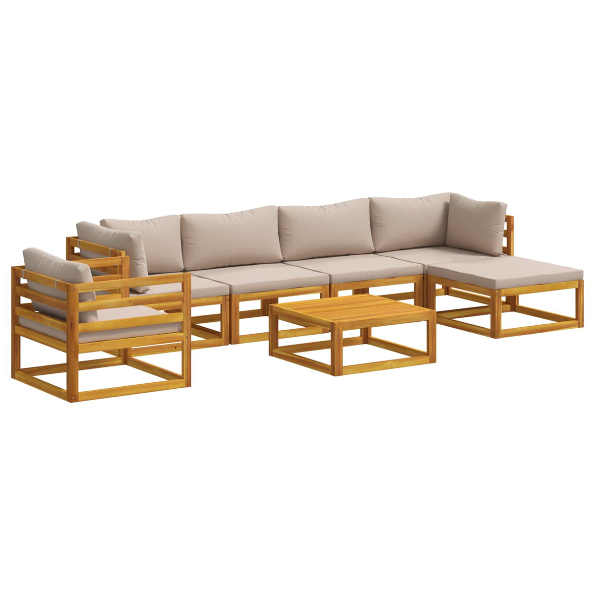 Sofa Set 7 pcs Natural Solid Acacia Wood Taupe 2x corner + 2x armchair + table–4x corner + 4x middle + table 2x corner + 2x middle + armchair + footrest + table